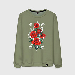 Свитшот хлопковый мужской РОЗЫ ROSES SMOKE, цвет: авокадо