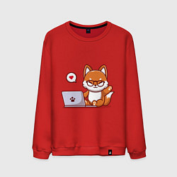 Свитшот хлопковый мужской Cute fox and laptop, цвет: красный