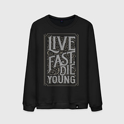 Свитшот хлопковый мужской Live fast, die young, цвет: черный