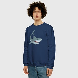 Свитшот хлопковый мужской Агрессивная акула, цвет: тёмно-синий — фото 2