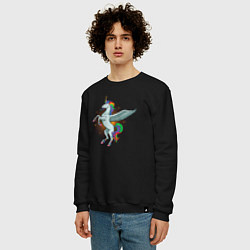 Свитшот хлопковый мужской Единорог с крыльями, цвет: черный — фото 2
