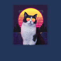 Свитшот хлопковый мужской Synthwave cat, цвет: тёмно-синий — фото 2