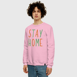 Свитшот хлопковый мужской Сидим Дома, цвет: светло-розовый — фото 2