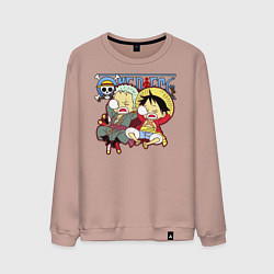 Свитшот хлопковый мужской Малыши Зоро и Луффи One Piece, цвет: пыльно-розовый