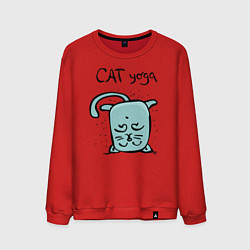 Свитшот хлопковый мужской Кот и йога, цвет: красный