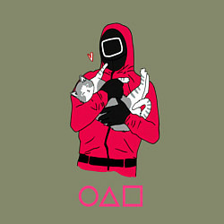 Свитшот хлопковый мужской Игра в кальмара - милый котик, цвет: авокадо — фото 2