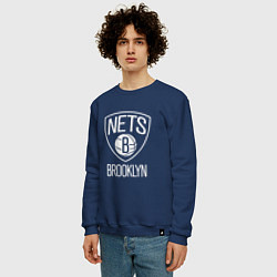 Свитшот хлопковый мужской Бруклин Нетс логотип, цвет: тёмно-синий — фото 2
