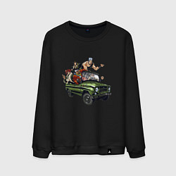 Свитшот хлопковый мужской Персонажи жожо едут на уазике джо джо, цвет: черный
