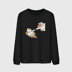 Свитшот хлопковый мужской Сотворение тигрёнка - пародия на Микеланджело, цвет: черный