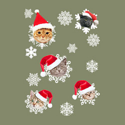 Свитшот хлопковый мужской Новогодние Коты в Шапках, цвет: авокадо — фото 2