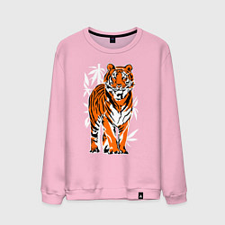 Свитшот хлопковый мужской Тигр в джунглях, цвет: светло-розовый