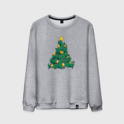 Свитшот хлопковый мужской Christmas Tree Made Of Green Cats, цвет: меланж