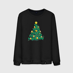 Свитшот хлопковый мужской Christmas Tree Made Of Green Cats, цвет: черный