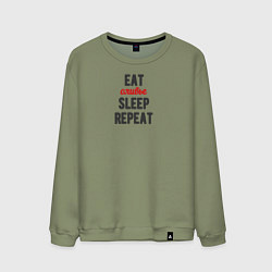 Свитшот хлопковый мужской Eat оливье Sleep Repeat, цвет: авокадо