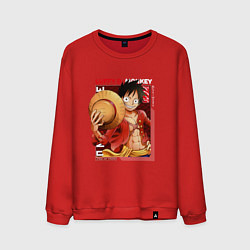 Свитшот хлопковый мужской Ван-Пис One Piece, Луффи Мугивара, цвет: красный