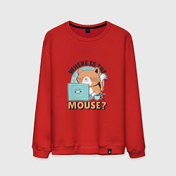 Свитшот хлопковый мужской Где же мышка Программист поймет, цвет: красный