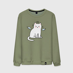 Свитшот хлопковый мужской КОТИК АНГЕЛ CAT ANGEL, цвет: авокадо