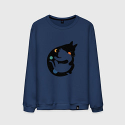 Свитшот хлопковый мужской Обнимашки волк и кошка, цвет: тёмно-синий