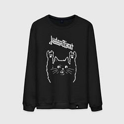 Свитшот хлопковый мужской Judas Priest Рок кот, цвет: черный