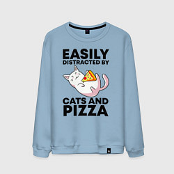 Свитшот хлопковый мужской Легко отвлекаюсь на котов и пиццу, цвет: мягкое небо