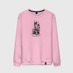 Свитшот хлопковый мужской Череп, Папоротник и Вороны, цвет: светло-розовый