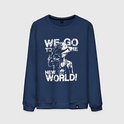 Свитшот хлопковый мужской WE GO TO THE NEW WORLD ВАНПИС, цвет: тёмно-синий