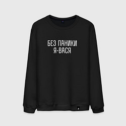 Свитшот хлопковый мужской БЕЗ ПАНИКИ Я ВАСЯ, цвет: черный