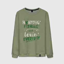 Свитшот хлопковый мужской Охота, рыбалка и любовь каждый день, цвет: авокадо