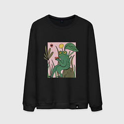 Свитшот хлопковый мужской ЛЯГУШКА С КРУЖКОЙ, цвет: черный
