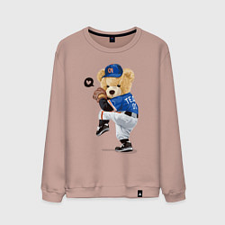 Свитшот хлопковый мужской МИШКА БЕЙСБОЛИСТ, цвет: пыльно-розовый