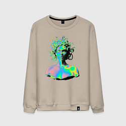Свитшот хлопковый мужской Gorgon Medusa Vaporwave Neon, цвет: миндальный