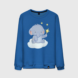 Свитшот хлопковый мужской Милый Слонёнок На Облаке Со Звездой, цвет: синий