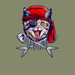 Свитшот хлопковый мужской Кот пират и рыбьи кости, цвет: авокадо — фото 2