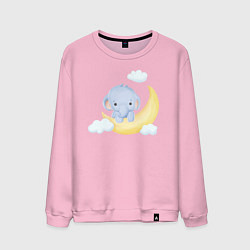 Свитшот хлопковый мужской Милый Слонёнок На Месяце С Облаками, цвет: светло-розовый