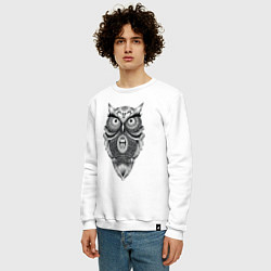 Свитшот хлопковый мужской Сова в стиле Мандала Mandala Owl, цвет: белый — фото 2
