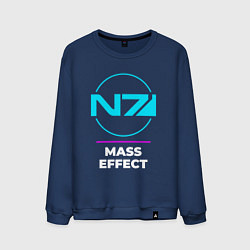 Свитшот хлопковый мужской Символ Mass Effect в неоновых цветах, цвет: тёмно-синий