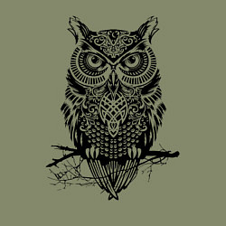 Свитшот хлопковый мужской Черная сова в узорах, цвет: авокадо — фото 2