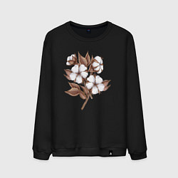 Свитшот хлопковый мужской Цветы хлопка в букете, цвет: черный