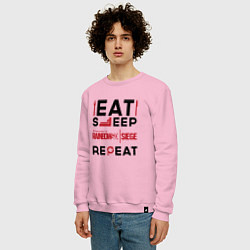 Свитшот хлопковый мужской Надпись: Eat Sleep Rainbow Six Repeat, цвет: светло-розовый — фото 2