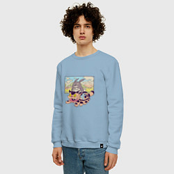 Свитшот хлопковый мужской Тоторо на котобусе, цвет: мягкое небо — фото 2
