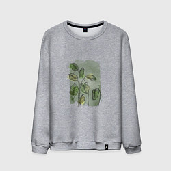 Мужской свитшот Нежные листья на акварельном фоне