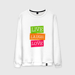 Свитшот хлопковый мужской Live laugh love quote, цвет: белый
