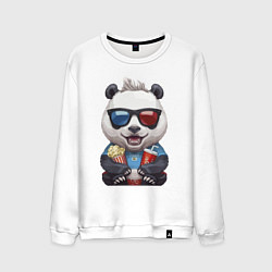 Свитшот хлопковый мужской Прикольный панда с попкорном и колой, цвет: белый