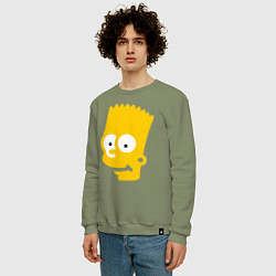 Свитшот хлопковый мужской Барт Симпсон - портрет, цвет: авокадо — фото 2