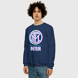 Свитшот хлопковый мужской Inter FC в стиле glitch, цвет: тёмно-синий — фото 2