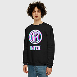 Свитшот хлопковый мужской Inter FC в стиле glitch, цвет: черный — фото 2