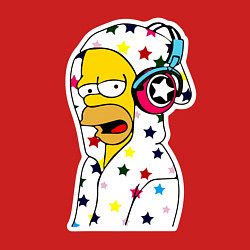 Свитшот хлопковый мужской Гомер Симпсон в звёздном балахоне и в наушниках, цвет: красный — фото 2