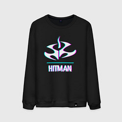 Свитшот хлопковый мужской Hitman в стиле glitch и баги графики, цвет: черный