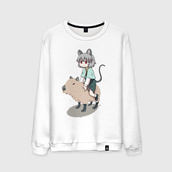 Свитшот хлопковый мужской Nazrin - Touhou riding a capybara, цвет: белый