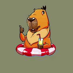 Свитшот хлопковый мужской Капибара на пляже со стаканом сока, цвет: авокадо — фото 2